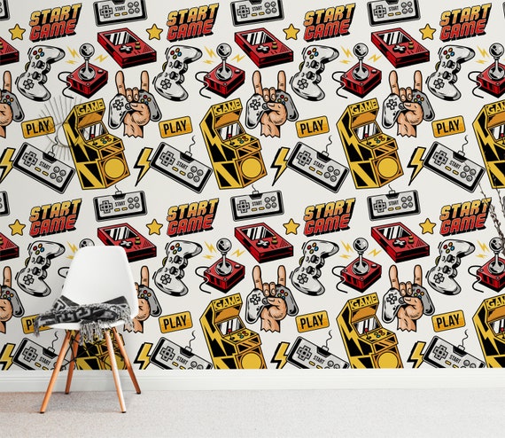 Retro Game Wallpaper for Kid's Room Decor, Video Games Wall Art