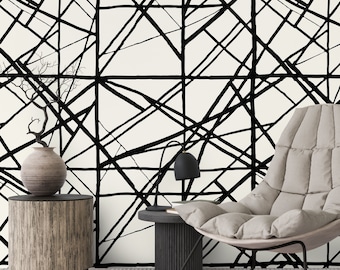 Abstract Lines Minimal Wallpaper, Geometric Icon Wall Mural, Geometric Stripes Modern Home Decor