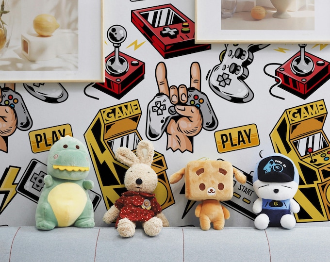 Retro Game Wallpaper for Kids Room Decor, Video Games Wall Art, 8-Bit Pixel Game Poster, Boys Bedroom Decoration, Gamer Gift