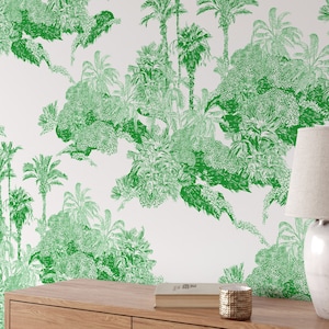 Carta da parati Toile de Jouy in Verde, carta da parati tropicale
