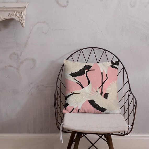 Heron Print Premium Pillow perfect to match with our Wallpaper, furniture cushions for Modern Home Decor