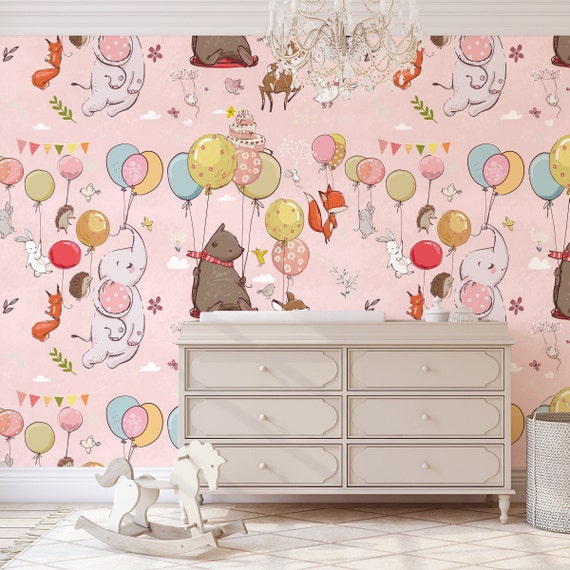 Pink watercolor Pastel Palette poodle wallpaper, Cute Animals Nursery wall decor