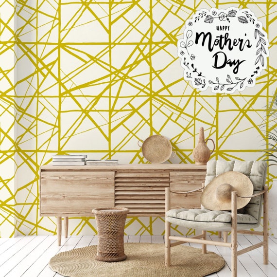 White and Gold Geometric Pattern Abstract Wallpaper for Modern Home Decor