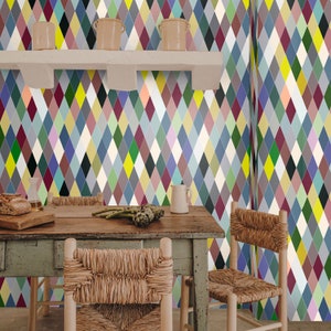 Carta da Parati Geometrica Colorata, Design Geometrico Vivace, Decorazione Murale Retrò
