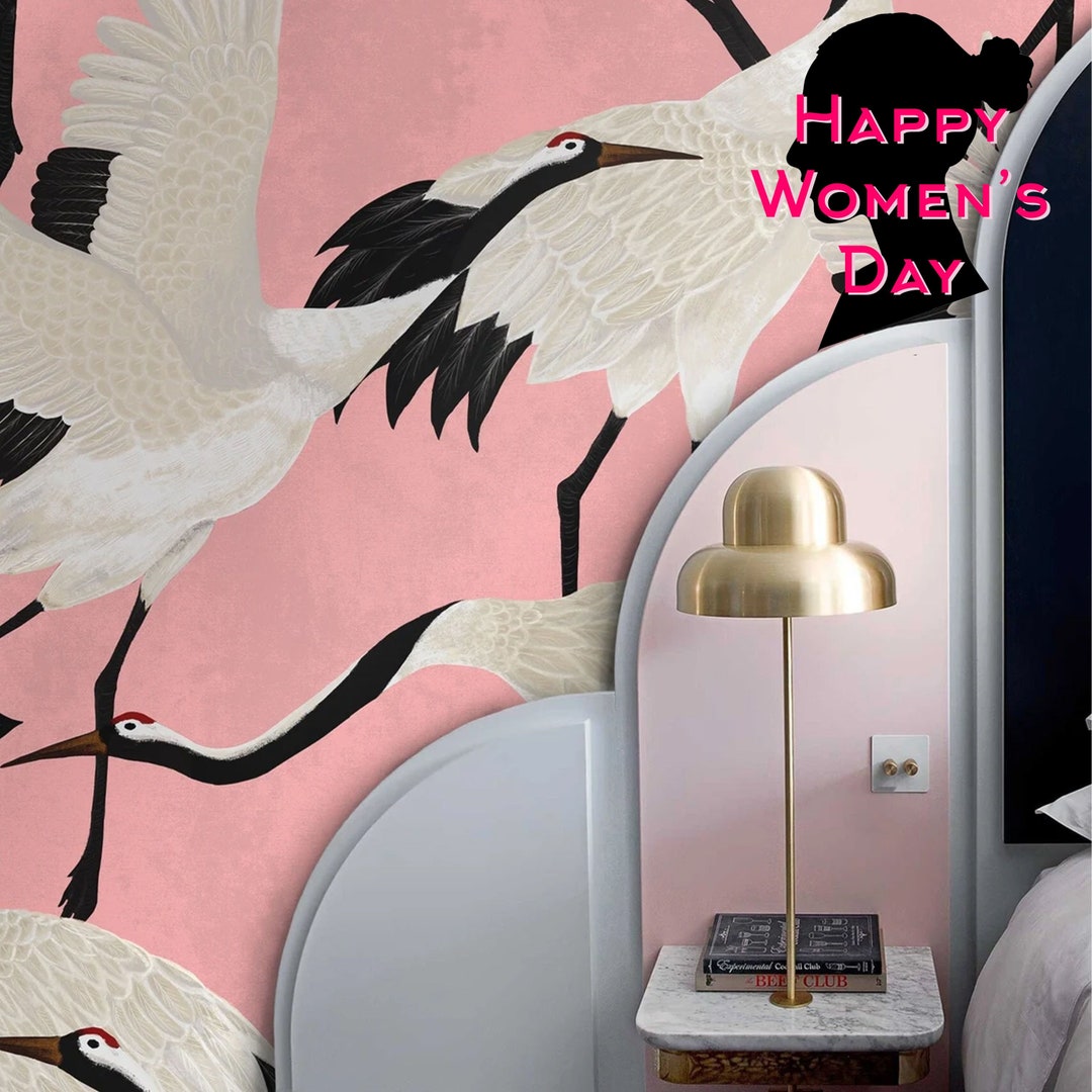 Tapis Mural Vintage Fait Main – Héron Et Oiseaux Années 50-60 En Coton Et Bambou Avec Suspension