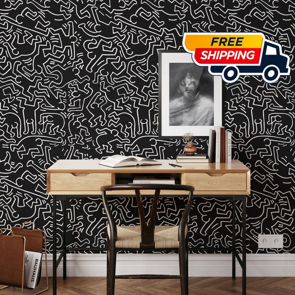 Schwarz-Weiß-Pop-Art-künstlerische Tapete, moderne Wandverkleidung für minimalistisches Dekor