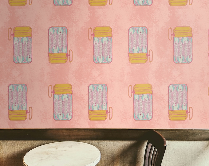 Pop Art Fish Can Wallpaper | Pink Whimsical Wall Décor for Bold & Modern Spaces | Unique Design for Creative Home Decor