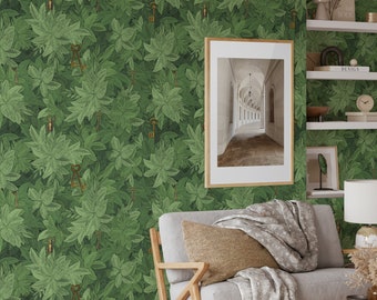 Ivy Wallpaper with Hanging Leaves, Vintage Foliage Nature Wallpaper, DIY Wall Decor