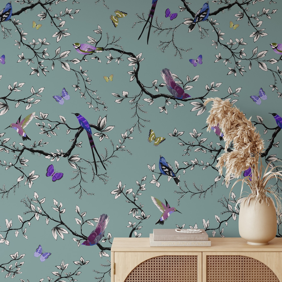 Birds and Butterflies Wallpaper for Children Room Decor, Sparrow Wall