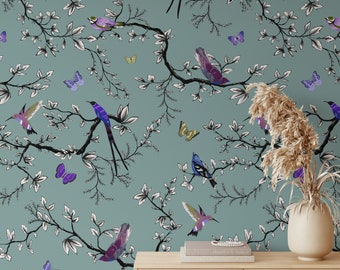 Birds and Butterflies Wallpaper for Children Room Decor, Sparrow Wall Decor