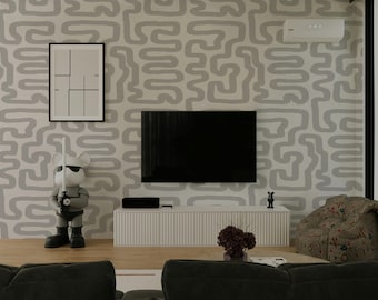 Line Brush Strokes Wallpaper Grey & White - Removable Soft Paintbrush Wall Art for Modern Home Decor