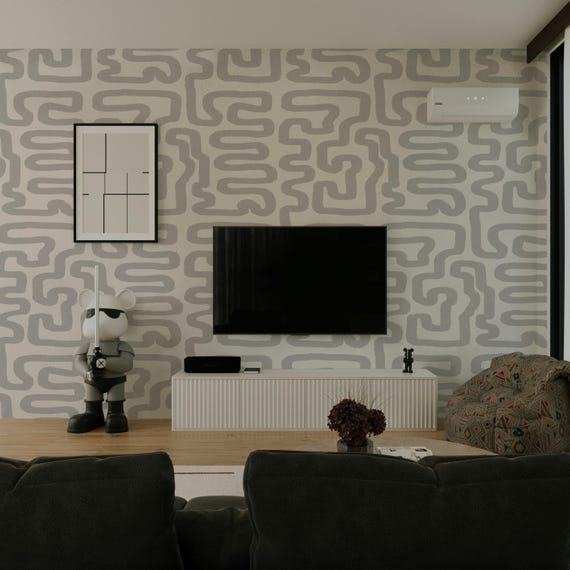 Line Brush Strokes Wallpaper Grey & White - Removable Soft Paintbrush Wall Art for Modern Home Decor