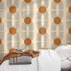 Light Beige Art Deco Wallpaper, Earth Tone Retro Wall Decor, Grunge Wall Art image 3