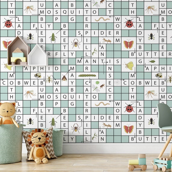 Scrabble wallpaper for Kids Room Decor, Scrabble Tiles Ornaments Wall Art