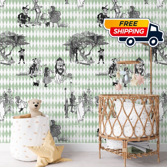 Wizard of Oz Wallpaper, Enchanting Wizard of Oz Wall Decor: Vibrant Characters & Magical Storybook Art for Children's Rooms