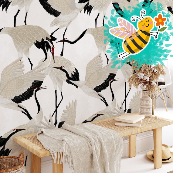 Japanese-inspired Crane Wallpaper - Elegant and Serene Design for Your Home, White Herons Wallpaper