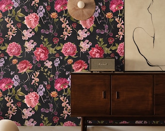 Red Garden Flowers Wallpaper - Vibrant Red Floral Wall Art for Living Room, Lush Home Decor Accent