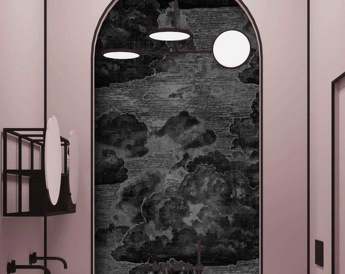 Vintage Style Clouds Wallpaper, Art Deco Wall art , Boutique Wall Decor, Sky wallpaper