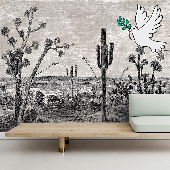 Extra Large Arizona Desert Cactus Wallpaper, Southwest Landscape Wall Mural, Desert Landscape Wall Mural