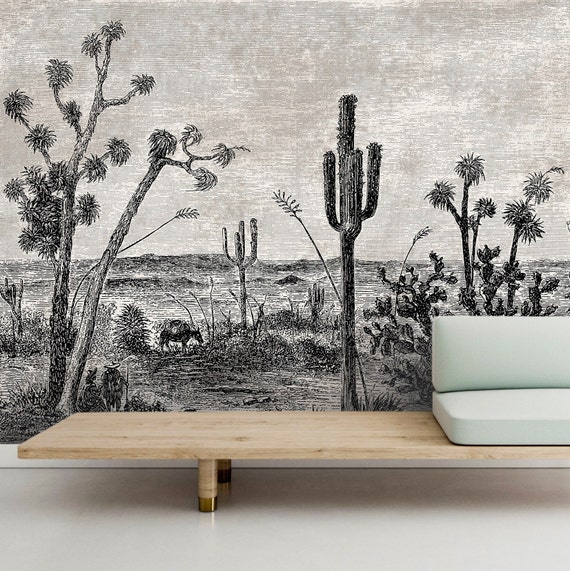 Extra Large Arizona Desert Cactus Wallpaper, Southwest Landscape Wall Mural, Desert Landscape Wall Mural