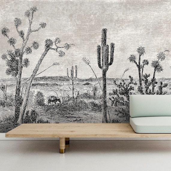 Extra Large Arizona Desert Cactus Wallpaper, Southwest Landscape Wall Mural, Desert Landscape Wall Mural