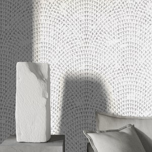 White and Grey Mid Century Art Deco Temporary Wallpaper, Stone Effect Abstract Geometric Wall Paper
