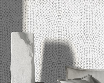 White and Grey Mid Century Art Deco Temporary Wallpaper, Stone Effect Abstract Geometric Wall Paper