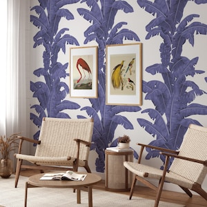 Blaue Tropische Blätter Entfernbare Tapete - Vintage Blaue Palmenblatt Wandbild mit Exotischer Pflanzenkunst für Wohndekor