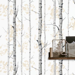 Black and White Birch Woodland Wallpaper, Modern Minimalist Decor for Nursery image 5