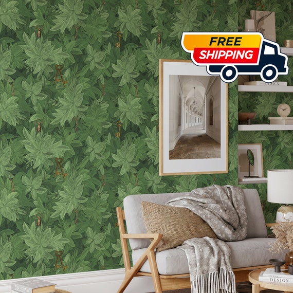 Ivy Wallpaper with Hanging Leaves, Vintage Foliage Nature Wallpaper, DIY Wall Decor