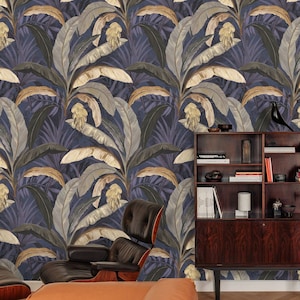 Dunkle tropische Bananen Tapete - Wilder Dschungel Regenwald Nachtwald Temporäre Wandkunst für Schlafzimmer & Wohnzimmer Dekor