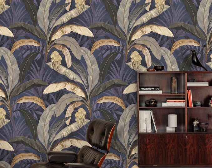 Dark Tropical Banana Wallpaper - Wild Jungle Rainforest Night Forest Temporary Wall Art for Bedroom & Living Room Decor