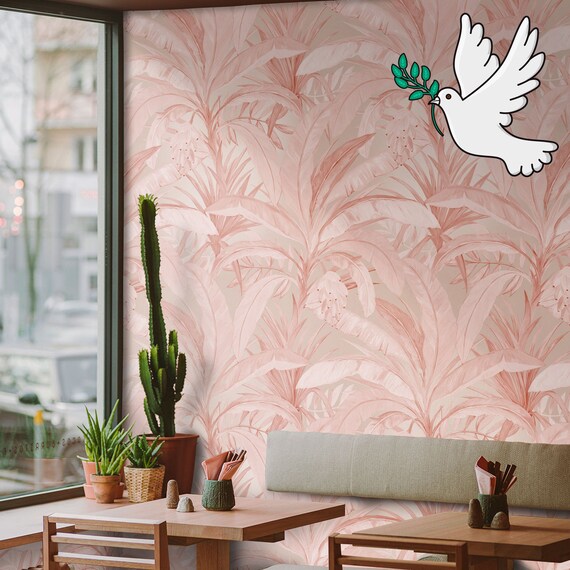 Add a Touch of Tropical Charm with this Pink Banana Leaf Wallpaper - Perfect for a Stylish and Feminine Look!