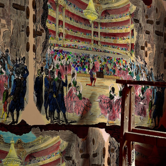 Theater Wallpaper with Dancers & Actors, Rococo French Opera Wallpaper, Victorian Style Wall Mural, Vintage Performance Art Decor