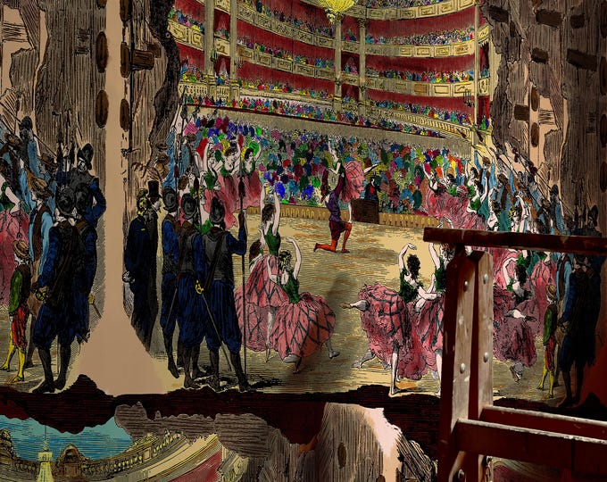 Theater Wallpaper with Dancers & Actors, Rococo French Opera Wallpaper, Victorian Style Wall Mural, Vintage Performance Art Decor