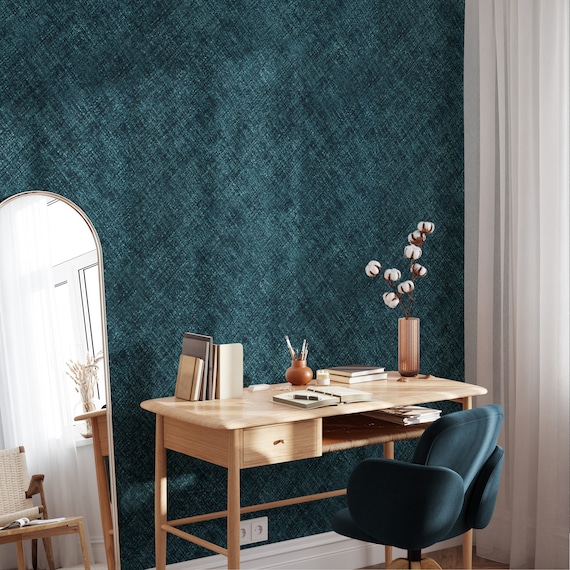Blue Texture Print Wallpaper, Navy Faux Grasscloth Look, Minimalist Canvas Design, Hotel Wall Decor, Modern Textured Accent Wall Covering