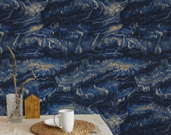 Navy Blue Textured Wallpaper, Silk Effect Abstract Wall Decor, Moody Elegant Texture Wallpaper