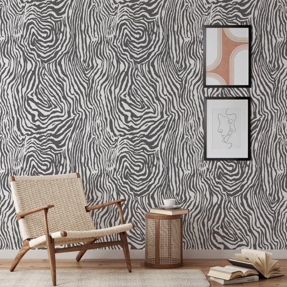 Black and White Zebra Wallpaper, Animal Print Wall Decor for Boho Decor