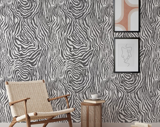 Black and White Zebra Wallpaper, Animal Print Wall Decor for Boho Decor
