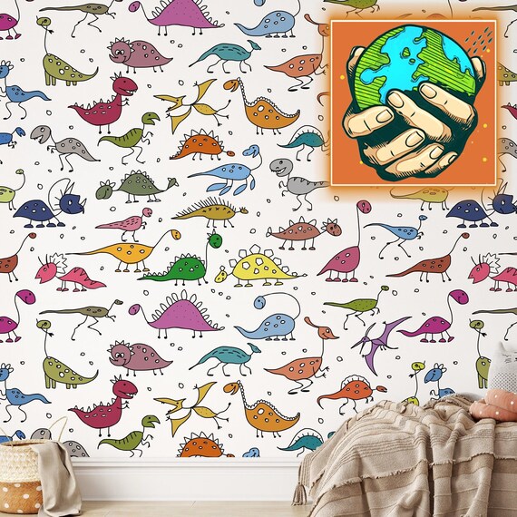 Funny Dinosaur Kids wallpaper, Baby Boy Room colorful dino for Kids Decor