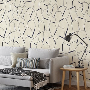 Carta da parati Beige e Nera Rétro Geometrica con Strisce Nere