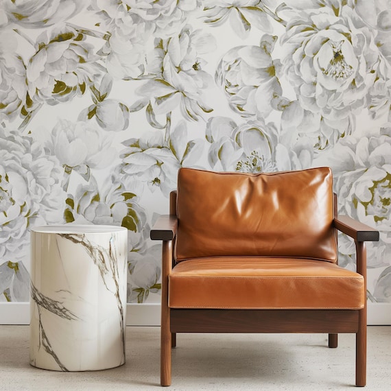 Luxury White and Gold Peony Wallpaper | Elegant Floral Wall Decor | Modern Vintage Botanical | Eco-Friendly & Removable