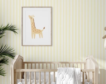 Light Yellow Striped Wallpaper, Kids Room Wall Art, Yellow White Stripes Roll