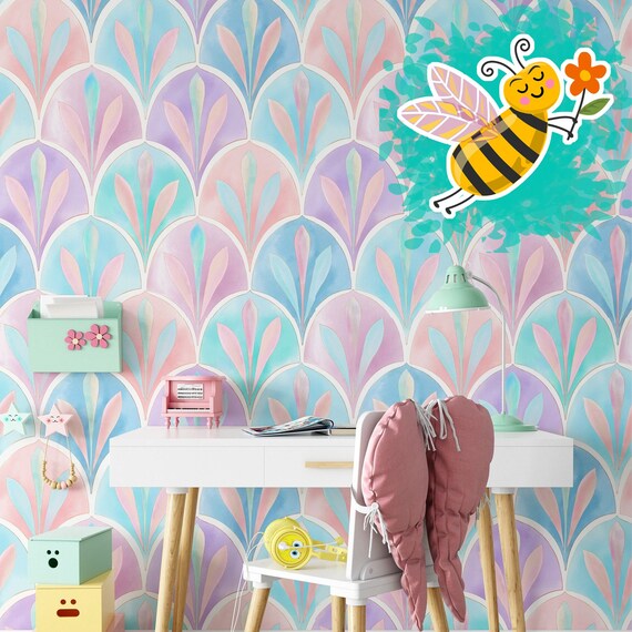 Art Deco Wallpaper for a Delicate and Charming Girl's Room, Enchanting Art Deco Wallpaper for a Dreamy Girl's Bedroom