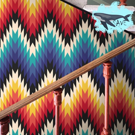 Chevron Wallpaper in Bright Colors, Geometric Wall Art Tribal Ethnic Art Home Decor