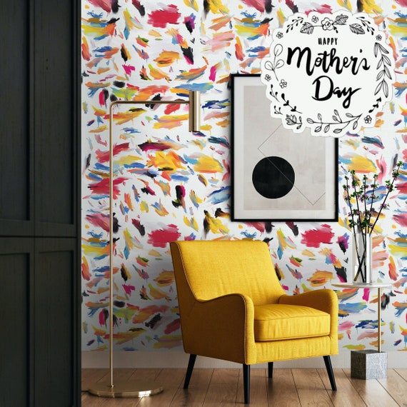 Brushstroke Print Colorful Wallpaper for Modern Wall Art, Whimsical Home Decor Abstract Art