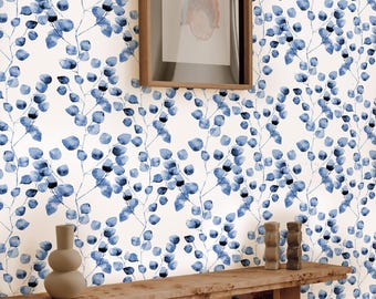 Serene Eucalyptus Blue Wallpaper - Eco-Friendly, DIY-Ready, Italian-Made, Little Leaf wall Decor