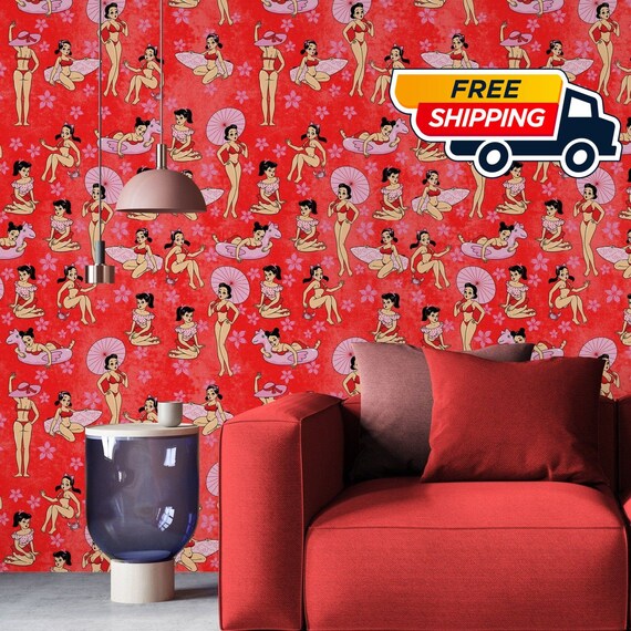 Vintage Pinup Betty Boop Wallpaper, Retro Red Background