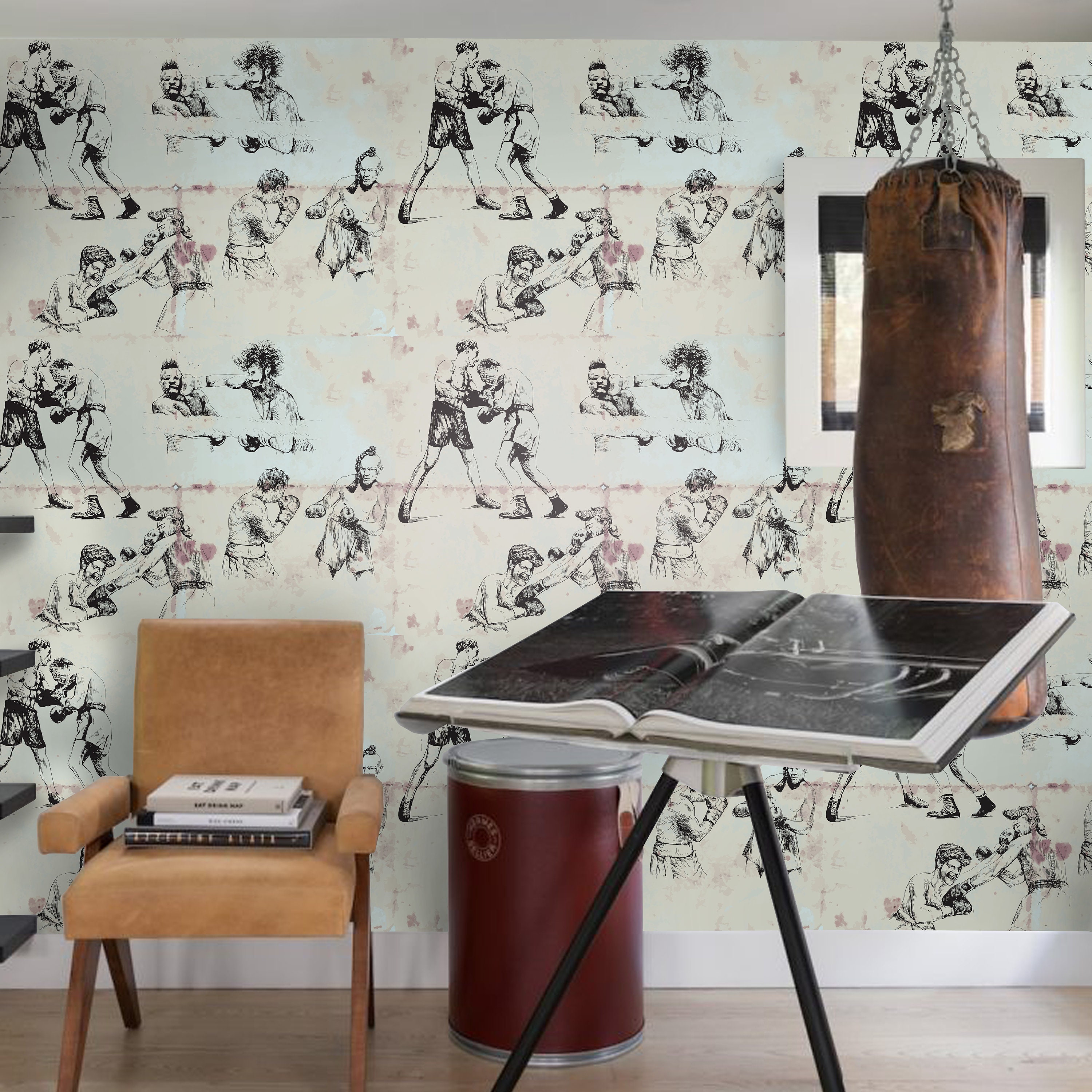 Vintage Boxing Illustration Wallpaper, Retro Sports Theme, Boxe Wallpaper