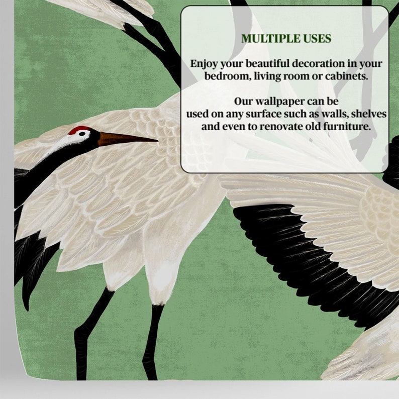 Green Herons Wallpaper Luxury Wallpaper With Vintage Asian Etsy UK